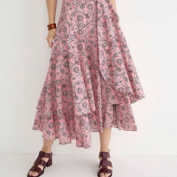 J. Crew Collection‎ Cross-back ruffle-hem dress in Ratti coral vines Size 6 - Picture 4 of 13